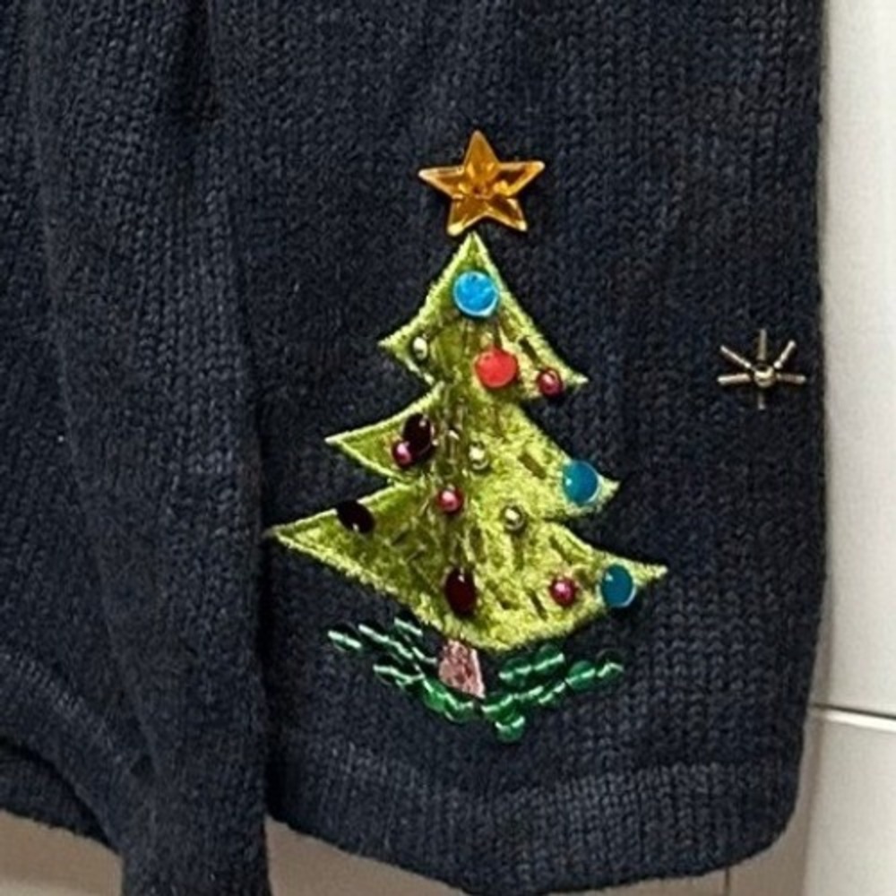 Vintage Christmas Tree Embroidered Button Up Cardigan Sweater Crystal Koke 3X - Picture 6 of 6